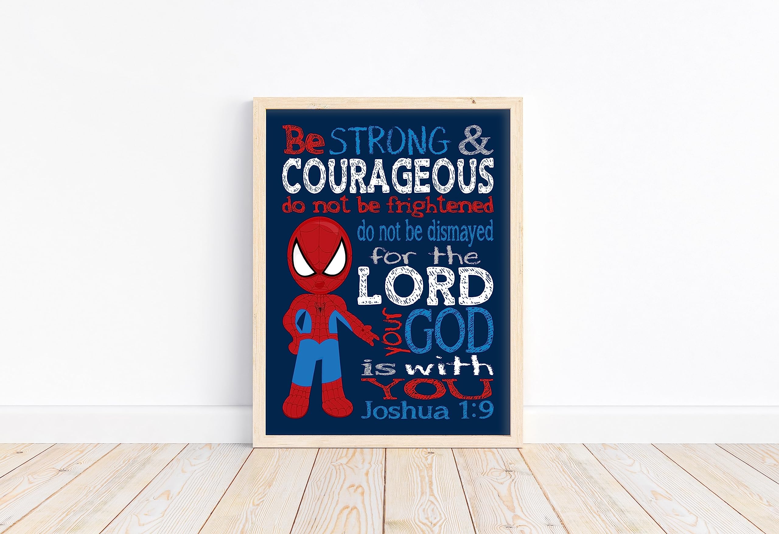 Spiderman Superhero Christian Nursery Decor Unframed Print - Be Strong and Courageous Joshua 1:9