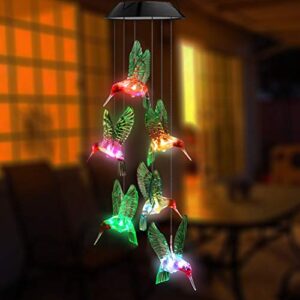 Topspeeder LED Solar Hummingbird Wind Chime, Changing Color Waterproof Six Hummingbird Wind Chimes for Home Party Night Garden Decoration