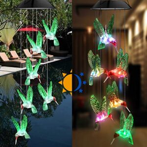 Topspeeder LED Solar Hummingbird Wind Chime, Changing Color Waterproof Six Hummingbird Wind Chimes for Home Party Night Garden Decoration