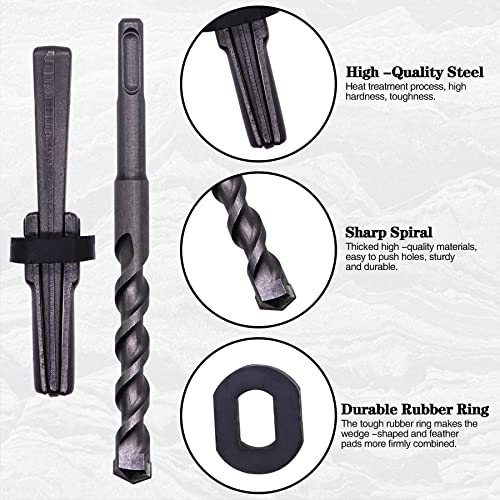 6PCS Rock Splitting Wedges and 1PCS Rotary Hammer Drill Bit, Wedge and Feather Shims, Stone Splitter Tools for Granites, Concretes, Boulders, Volcanic Rocks, Limestone Rocks