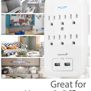 Fosmon 6 Outlet Surge Protector 1200 Joules with 2 USB Ports Charger (3.1A), Multi Plug Outlet Extender 1875 Watt, 3-Prong Grounded Wall Tap Adapter