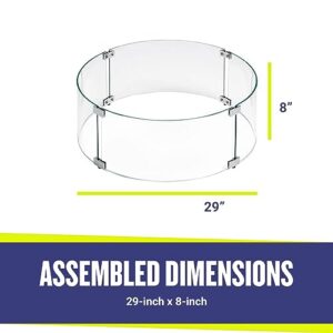 American Fireglass Tempered Glass Flame Guard for 25” Round Drop-in Fire Pit Pans | Outdoor Wind Guard with Aluminum Fire-Resistant Brackets & Non-Slip Feet | 29-inch x 8-inch