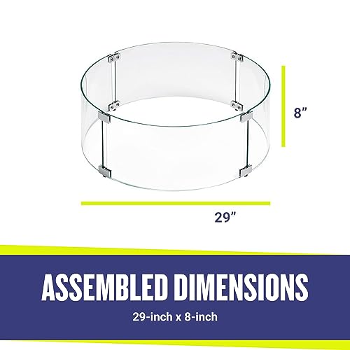 American Fireglass Tempered Glass Flame Guard for 25” Round Drop-in Fire Pit Pans | Outdoor Wind Guard with Aluminum Fire-Resistant Brackets & Non-Slip Feet | 29-inch x 8-inch