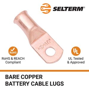 SELTERM 25pcs 1 AWG 1/4" Stud Battery Lugs, Ring Terminals, Heavy Duty Copper Wire Lugs, Battery Cable Ends, 1 Gauge Ring Terminal Connectors, UL Bare Copper Eyelets Electrical Battery Cable Lugs