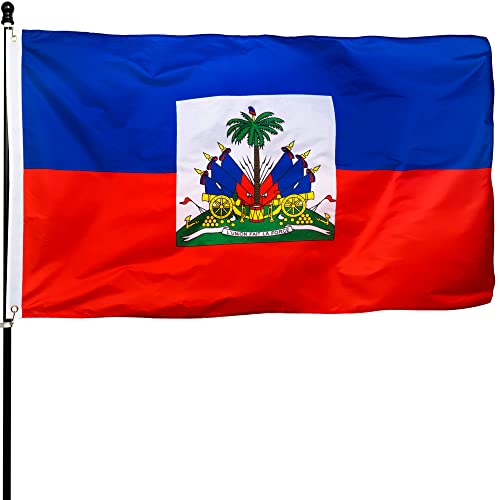 DANF Haiti Flag 3x5 Ft Thick Polyester, Fade Resistant, Brass Grommets, Canvas Header,Double Sided Haitian National Flags 3 X 5 Feet