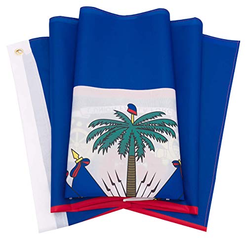 DANF Haiti Flag 3x5 Ft Thick Polyester, Fade Resistant, Brass Grommets, Canvas Header,Double Sided Haitian National Flags 3 X 5 Feet