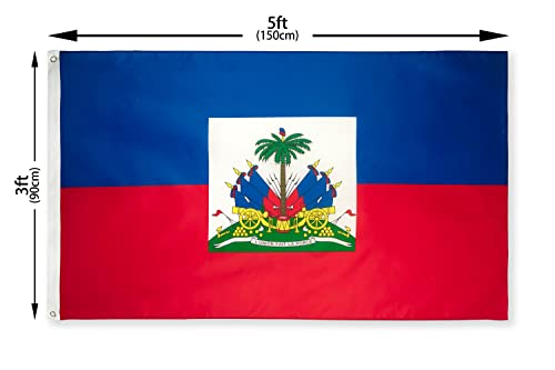 DANF Haiti Flag 3x5 Ft Thick Polyester, Fade Resistant, Brass Grommets, Canvas Header,Double Sided Haitian National Flags 3 X 5 Feet