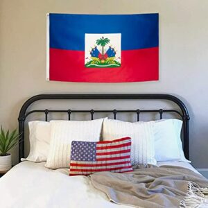 DANF Haiti Flag 3x5 Ft Thick Polyester, Fade Resistant, Brass Grommets, Canvas Header,Double Sided Haitian National Flags 3 X 5 Feet