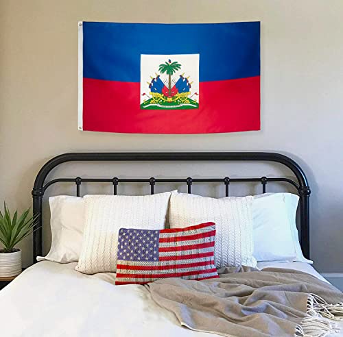 DANF Haiti Flag 3x5 Ft Thick Polyester, Fade Resistant, Brass Grommets, Canvas Header,Double Sided Haitian National Flags 3 X 5 Feet