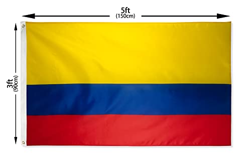 DANF Colombia Flag 3x5 Ft Thick Polyester, Fade Resistant, Brass Grommets, Canvas Header, Double Sided Colombian National Flags 3 X 5 Feet