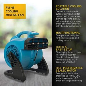 XPOWER Misting Fan FM-48, Outdoor Cooling, Heavy Duty, Powerful, High Velocity, 3-Speed, Ideal for Camping, Patios, Picnics, & More