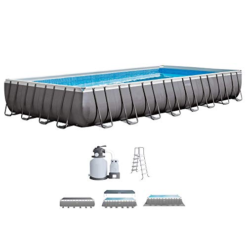 Intex 32ft X 16ft X 52in Ultra Frame Rectangular Pool Set with Sand Filter Pump, Ladder, Ground Cloth and Pool Cover