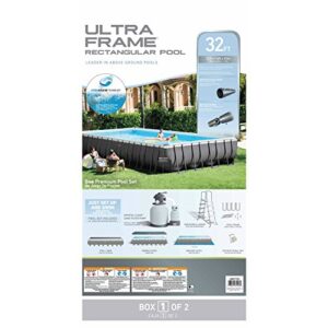Intex 32ft X 16ft X 52in Ultra Frame Rectangular Pool Set with Sand Filter Pump, Ladder, Ground Cloth and Pool Cover