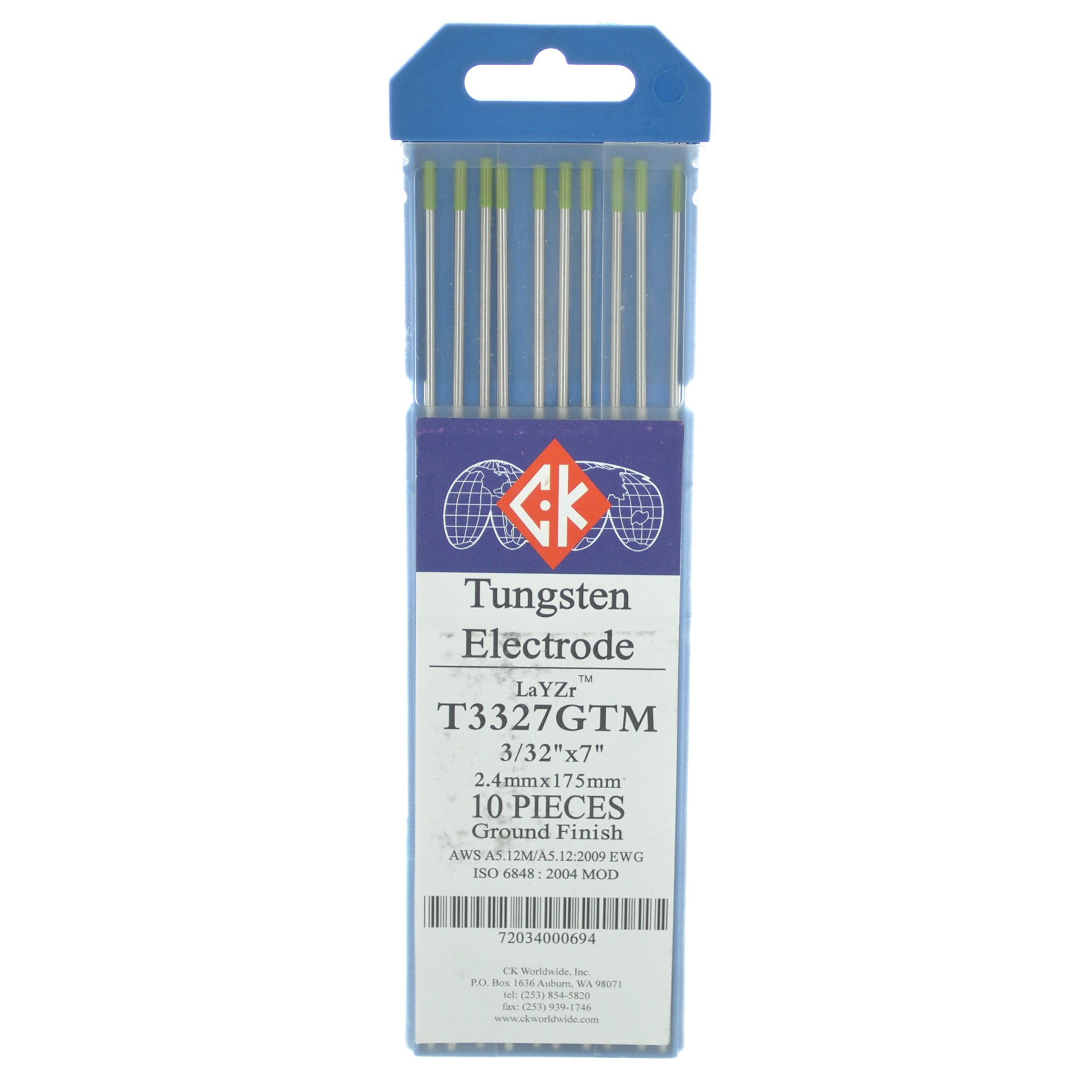 CK T3327GTM LaYZr Tungsten Electrode 3/32" x 7", 10 pack