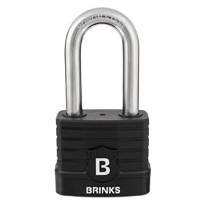 brinks - 50mm commercial laminated steel weather resistant padlock with 2” shackle - tpe wrapped and hardened boron steel shackle, black
