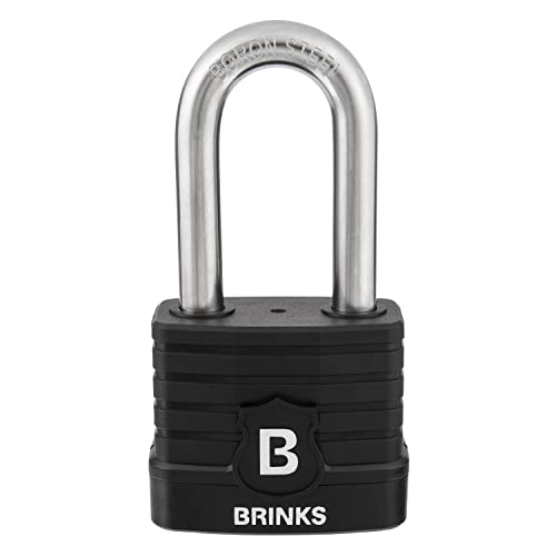 BRINKS - 50mm Commercial Laminated Steel Weather Resistant Padlock with 2” Shackle - TPE Wrapped and Hardened Boron Steel Shackle, Black