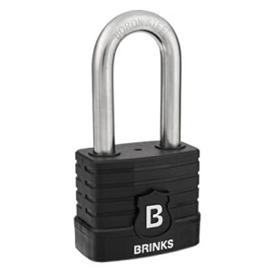 BRINKS - 50mm Commercial Laminated Steel Weather Resistant Padlock with 2” Shackle - TPE Wrapped and Hardened Boron Steel Shackle, Black