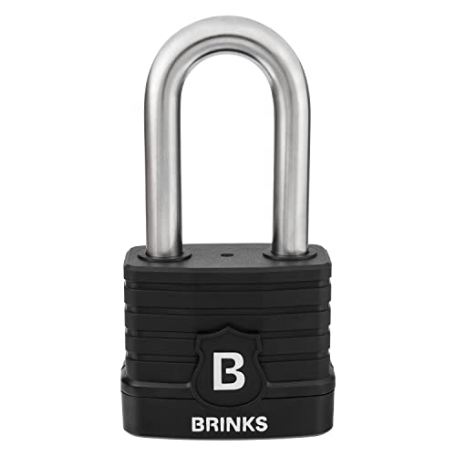 BRINKS - 50mm Commercial Laminated Steel Weather Resistant Padlock with 2” Shackle - TPE Wrapped and Hardened Boron Steel Shackle, Black