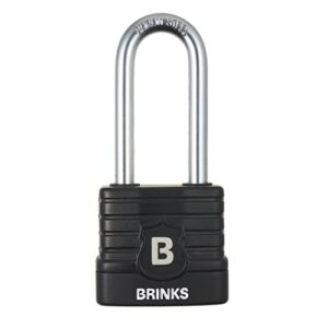 brinks - 44mm commercial laminated steel weather resistant padlock with 2 3/8” shackle - tpe wrapped and hardened boron steel shackle
