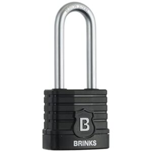BRINKS - 44mm Commercial Laminated Steel Weather Resistant Padlock with 2 3/8” Shackle - TPE Wrapped and Hardened Boron Steel Shackle