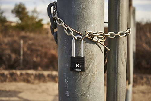 BRINKS - 44mm Commercial Laminated Steel Weather Resistant Padlock with 2 3/8” Shackle - TPE Wrapped and Hardened Boron Steel Shackle