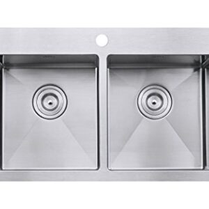 Ancona 30-inch Handmade Prestige Series Double Basin Drop-in Kitchen Sink with Grids and Strainers | 1-Hole 50/50 | Stainless Steel