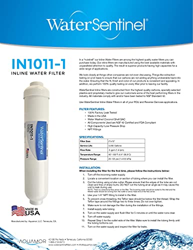 WaterSentinel WS-IN1011-1 10 Inch Inline GAC Water Filter, 1/4 INCH FNPT