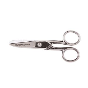 klein tools 100cs electrician scissors, serrated scissors with wire stripping notches