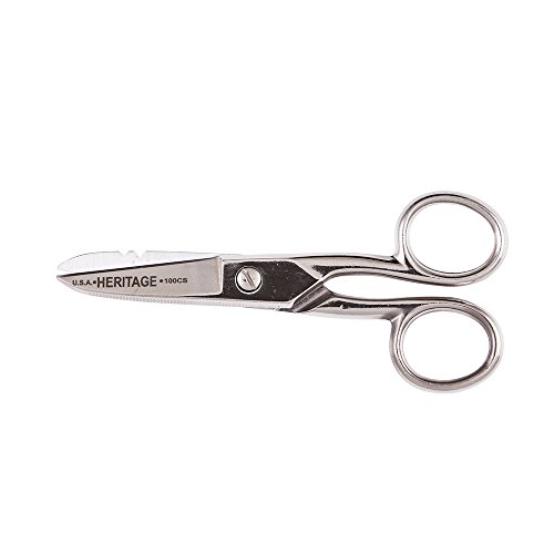 Klein Tools 100CS Electrician Scissors, Serrated Scissors with Wire Stripping Notches