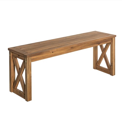 Walker Edison Roanoke Modern Solid Acacia Wood X Frame Outdoor Bench, 52 Inch, Brown