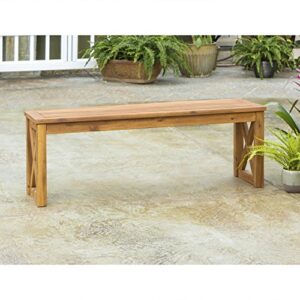 Walker Edison Roanoke Modern Solid Acacia Wood X Frame Outdoor Bench, 52 Inch, Brown