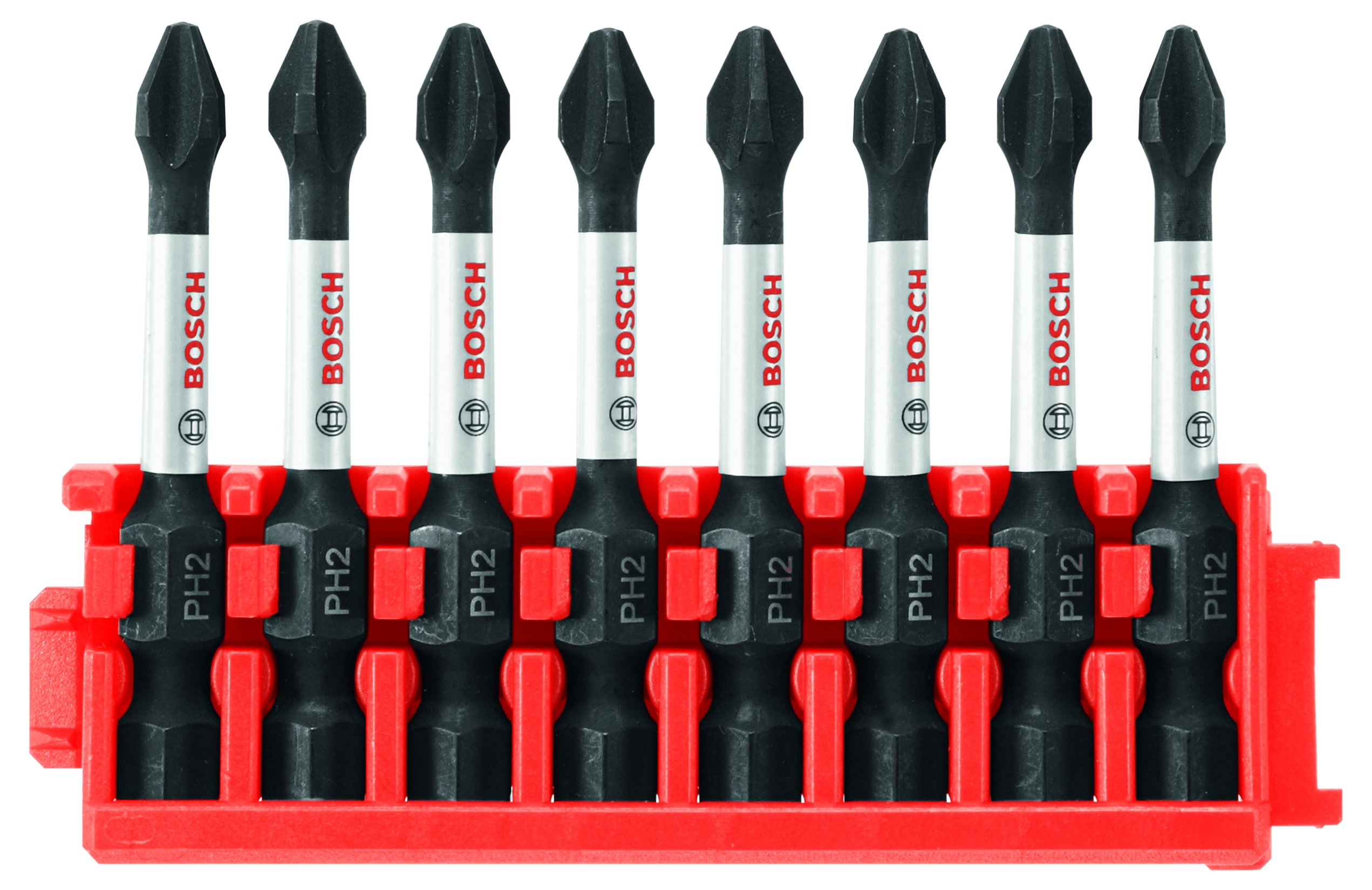 BOSCH CCSPH2208 8-Pack 2 In. Impact Tough Phillips P2 Power Bits with Clip for Custom Case System