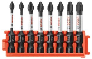 bosch ccsphv208 8-piece assorted set 2 in. impact tough phillips power bits with clip for custom case system
