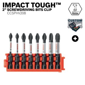 BOSCH CCSPHV208 8-Piece Assorted Set 2 In. Impact Tough Phillips Power Bits with Clip for Custom Case System