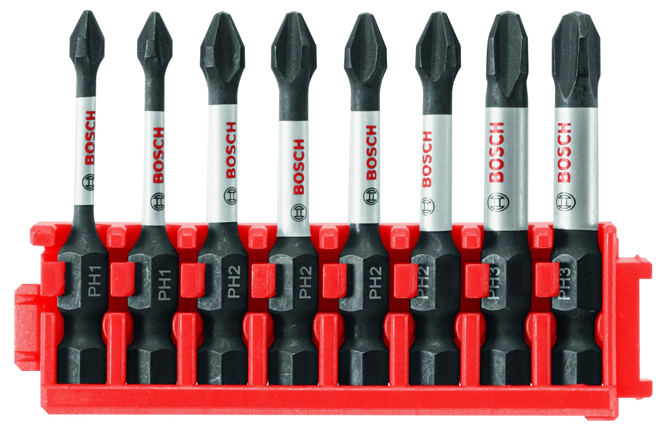 BOSCH CCSPHV208 8-Piece Assorted Set 2 In. Impact Tough Phillips Power Bits with Clip for Custom Case System