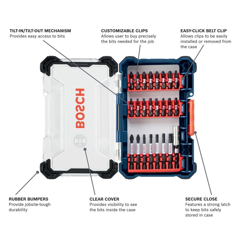 BOSCH SDMS44 44-Piece Assorted Impact Tough Screwdriving Custom Case System Set for Screwdriving Applications