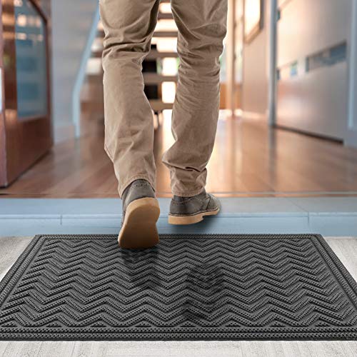 Mibao Welcome Mats Outdoor - Entryway Mat - Door Mats Outdoor, Outdoor Rubber Mats, Doormat Outdoor Indoor Entrance, Large Front Door Mat, Skid Resistant Durable, 24" x 36", Gray