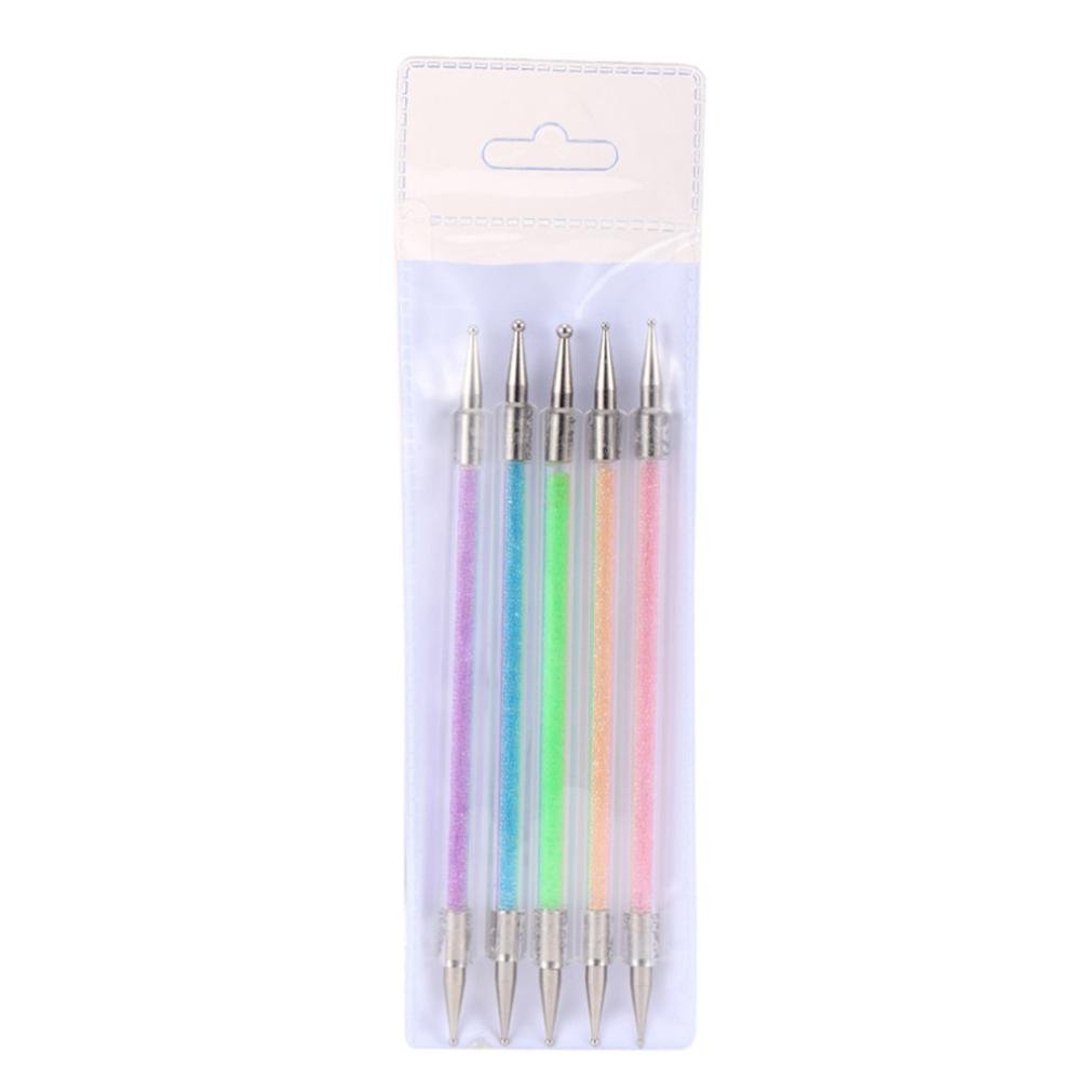 SMYTShop 5PCS Double-end Crystal Dotting Manicure Tools Painting Dot Pen Nail Art Paint Set Colorful (A)