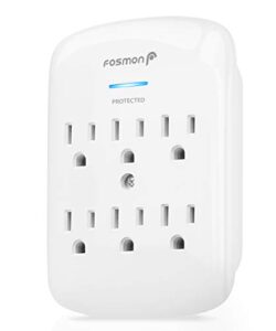 6 outlet wall mount surge protector, fosmon 3-prong surge suppression 1200 joules, 15a 125vac 60hz 1875watts wall outlet adapter, grounded led, etl listed - white