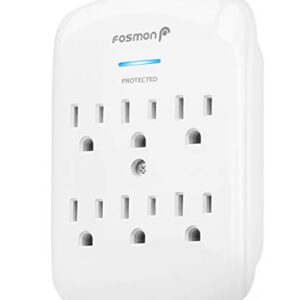 6 Outlet Wall Mount Surge Protector, Fosmon 3-Prong Surge Suppression 1200 Joules, 15A 125VAC 60Hz 1875Watts Wall Outlet Adapter, Grounded LED, ETL Listed - White