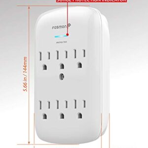 6 Outlet Wall Mount Surge Protector, Fosmon 3-Prong Surge Suppression 1200 Joules, 15A 125VAC 60Hz 1875Watts Wall Outlet Adapter, Grounded LED, ETL Listed - White