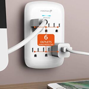 6 Outlet Wall Mount Surge Protector, Fosmon 3-Prong Surge Suppression 1200 Joules, 15A 125VAC 60Hz 1875Watts Wall Outlet Adapter, Grounded LED, ETL Listed - White