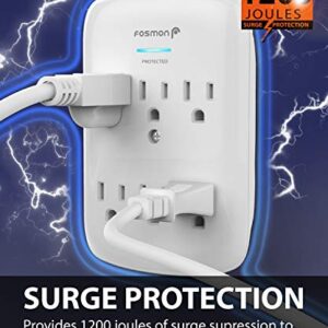 6 Outlet Wall Mount Surge Protector, Fosmon 3-Prong Surge Suppression 1200 Joules, 15A 125VAC 60Hz 1875Watts Wall Outlet Adapter, Grounded LED, ETL Listed - White