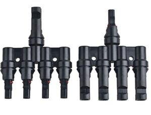 nuzamas new 1 pair solar panel t branch connectors cable coupler combiner - 1 male to 4 female(m/4f) and 1 female to 4 male(f/4m)