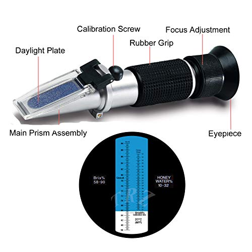 TRZ Refractometer Honey 10-32% Water Honey 58-90% Brix Sugar Baume for Beekeeping, Honey, Condensed Milk, Sugar Syrup, Fruit jam, Hamh Optics&Tools