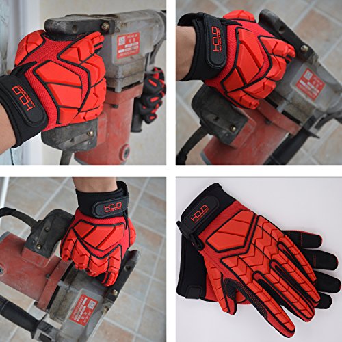 HANDLANDY Anti Vibration Gloves, SBR Padding, TPR Protector Impact Gloves, Men Mechanic Work Gloves (Large)