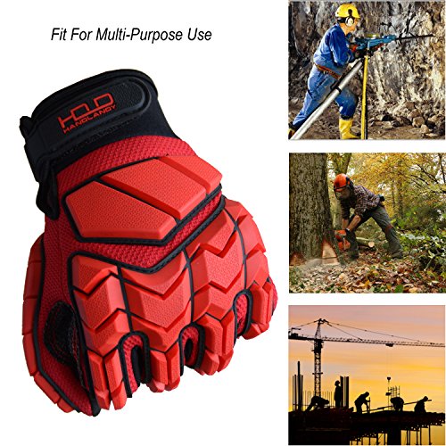 HANDLANDY Anti Vibration Gloves, SBR Padding, TPR Protector Impact Gloves, Men Mechanic Work Gloves (Large)