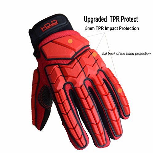 HANDLANDY Anti Vibration Gloves, SBR Padding, TPR Protector Impact Gloves, Men Mechanic Work Gloves (Large)