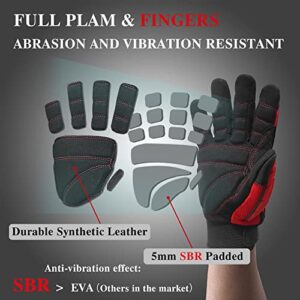 HANDLANDY Anti Vibration Gloves, SBR Padding, TPR Protector Impact Gloves, Men Mechanic Work Gloves (Large)
