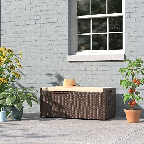 Barton Deck Box w/Seat Cushion 60 Gallon Outdoor Patio Storage Bench Shed Cabinet Container Furniture Pools Yard Tools Porch Backyard